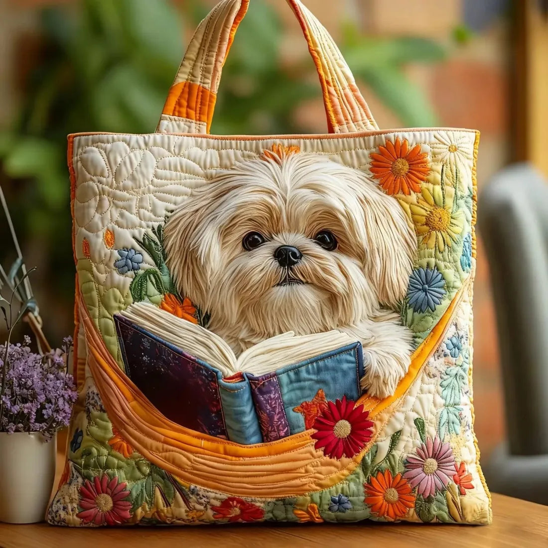 Torba Artisanal - Shih Tzu, Książki i Kwiaty