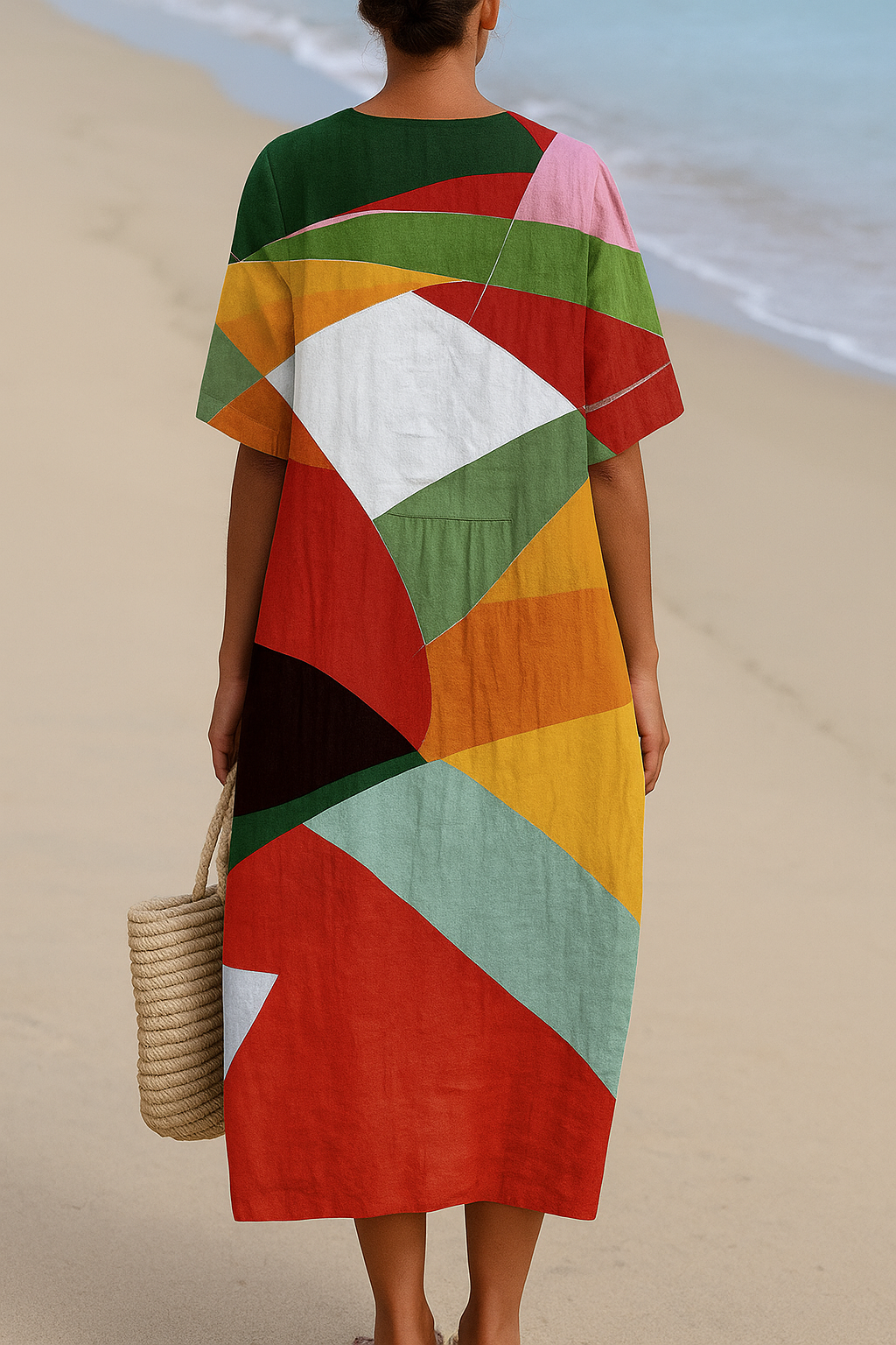 Danuta - Kolorowa Sukienka w Patchwork