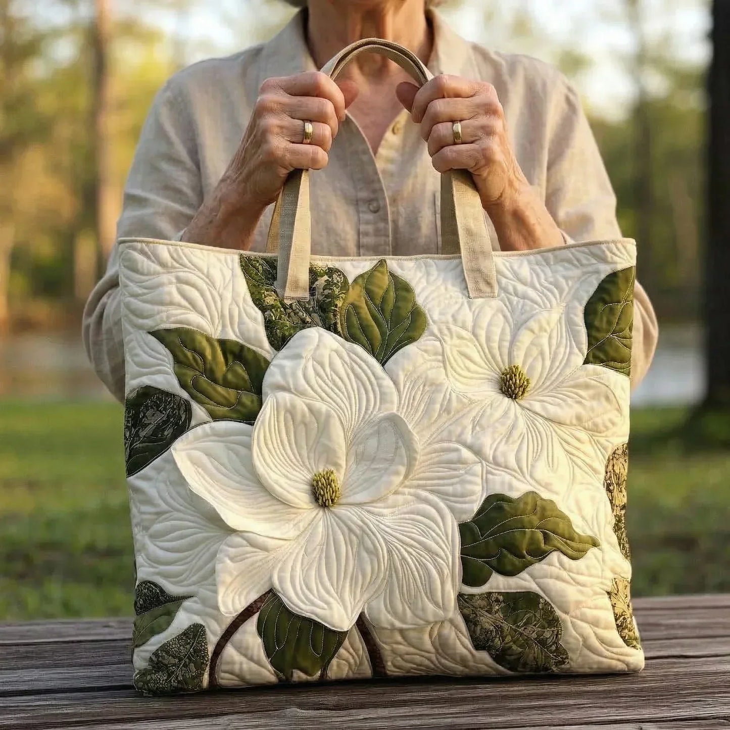 Torba Tote Artisanal Matelassé - Elegancka Biała Lilia