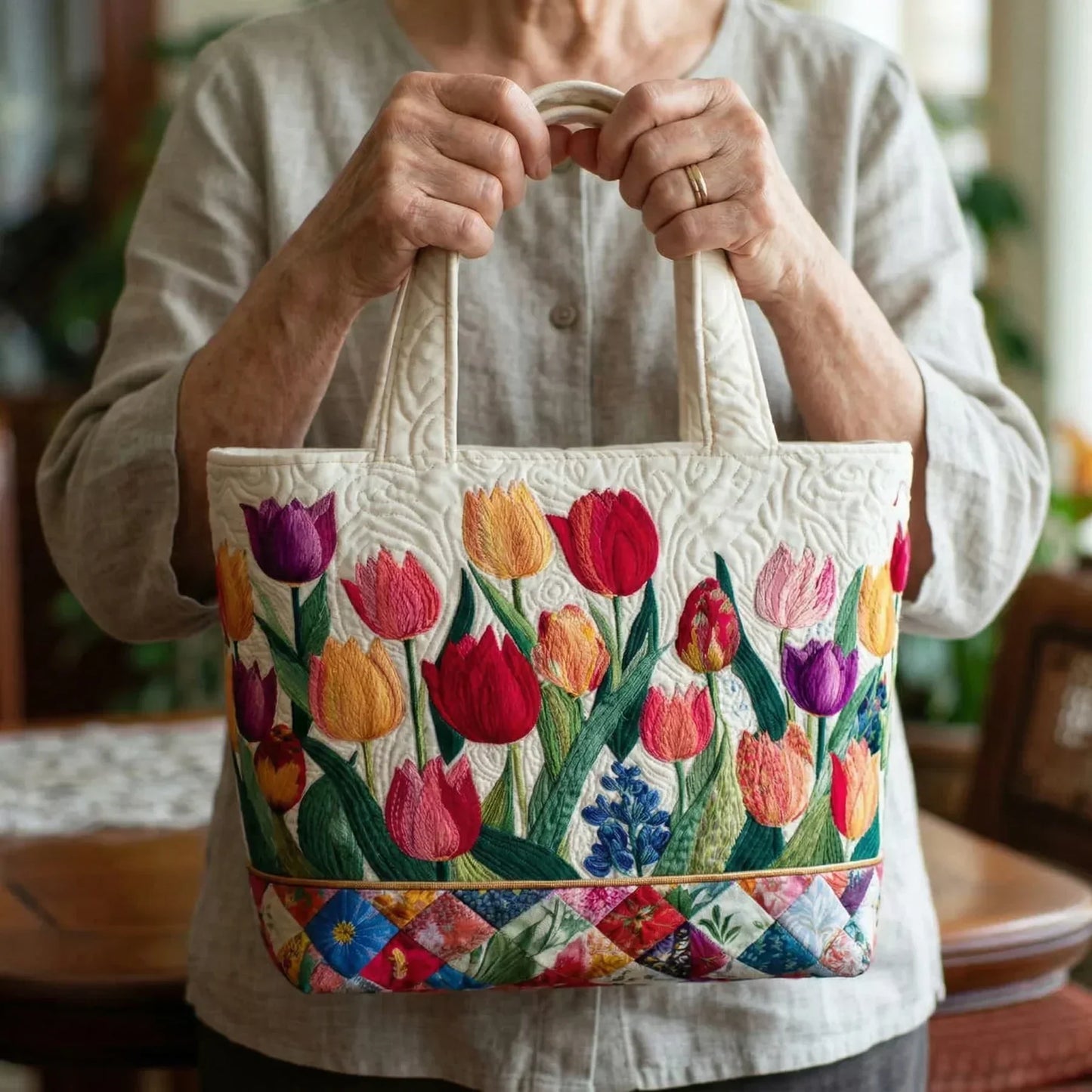 Torba typu quilted w kształcie tulipana