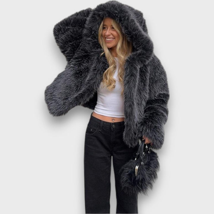 Barbara – Kurtka oversize futro syntetyczne szara