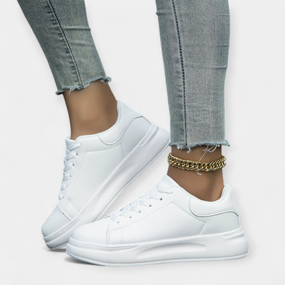 Stela - Białe Skórzane Buty Sportowe