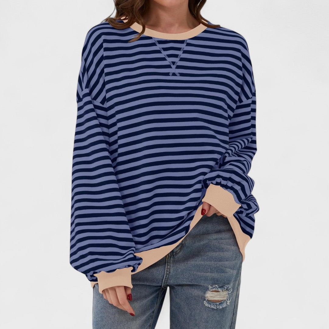 Anna - Casualna Bluza w Paski z Długim Rękawem