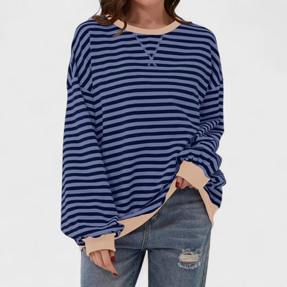 Anna - Casualna Bluza w Paski z Długim Rękawem