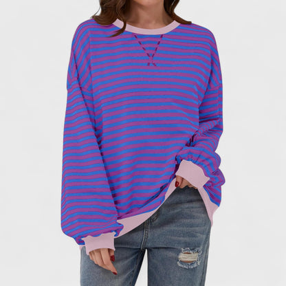 Anna - Casualna Bluza w Paski z Długim Rękawem