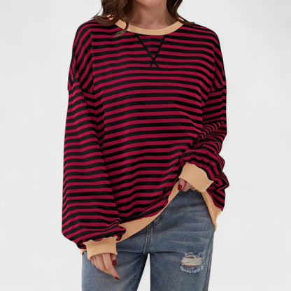 Anna - Casualna Bluza w Paski z Długim Rękawem