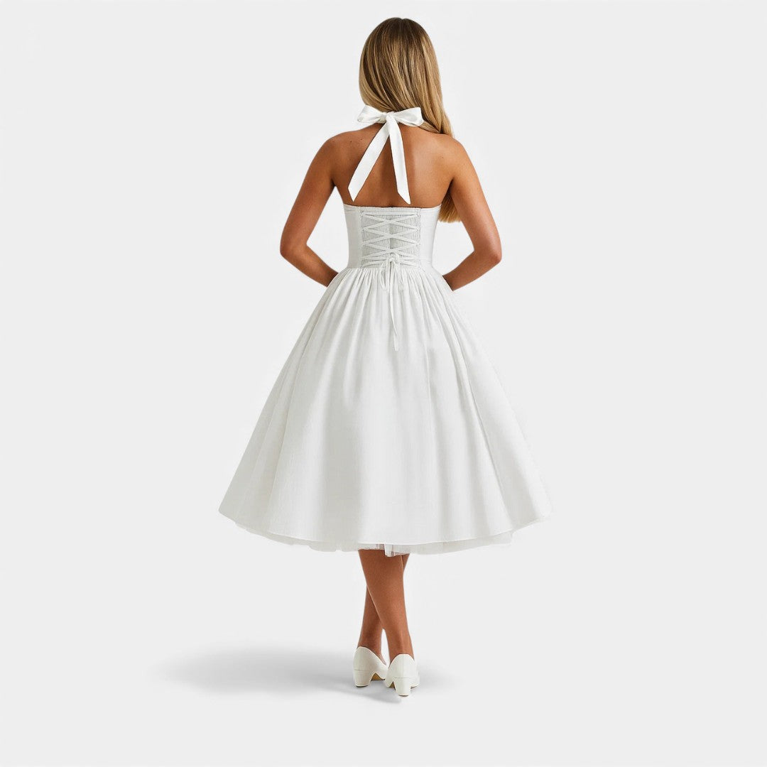 Kamila - Sukienka Midi z Halterem w Stylu Vintage