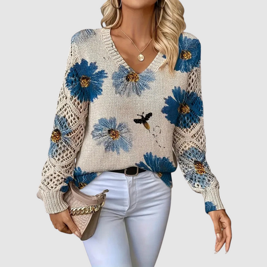 Meda - Elegancki sweter z kwiatowym wzorem