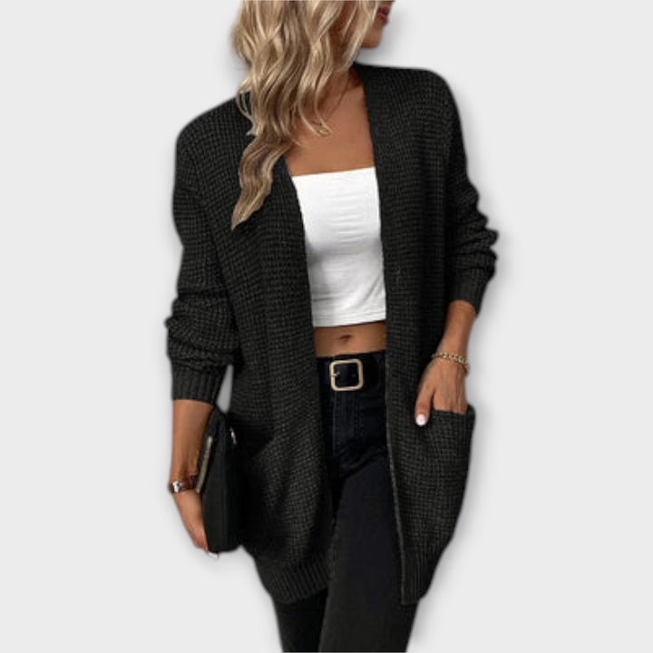 Weronika - Kardigan Casual z Dzianiny z Kieszeniami