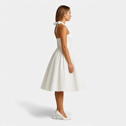Kamila - Sukienka Midi z Halterem w Stylu Vintage