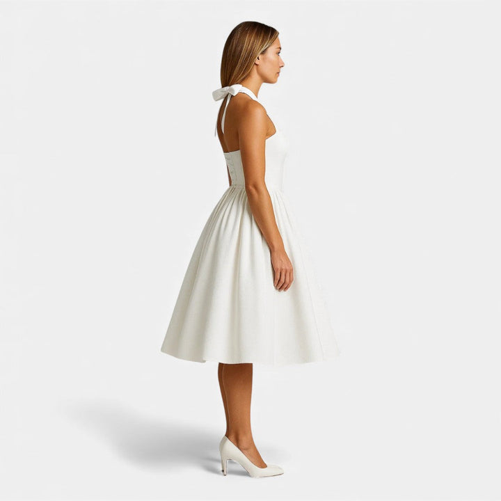 Kamila - Sukienka Midi z Halterem w Stylu Vintage