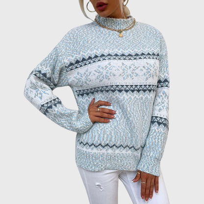 Karolina - Jasnoniebieski sweter vintage z norweskim wzorem