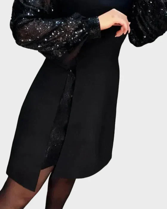 Iwona - Elegancka sukienka z połyskującymi bufiastymi rękawami