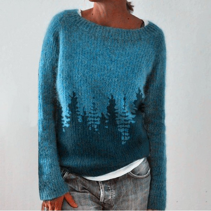 Renata - Zielony retro sweter ze wzorem choinek