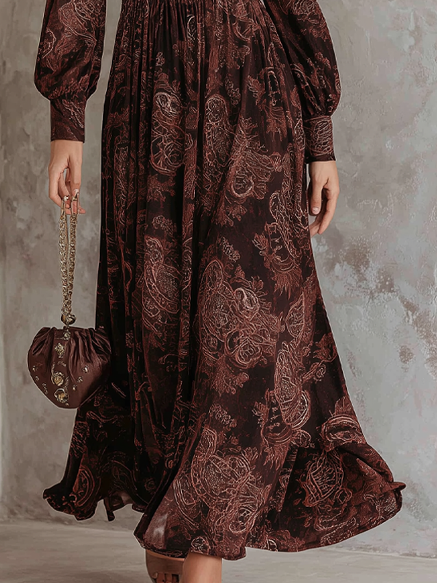 Marlena - Sukienka Maxi z Paisley i Zippem w Talii