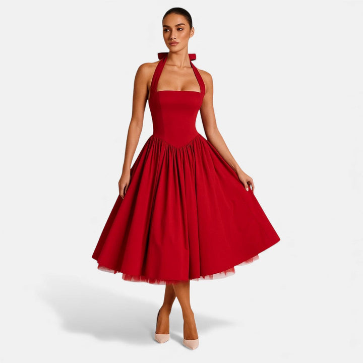 Kamila - Sukienka Midi z Halterem w Stylu Vintage