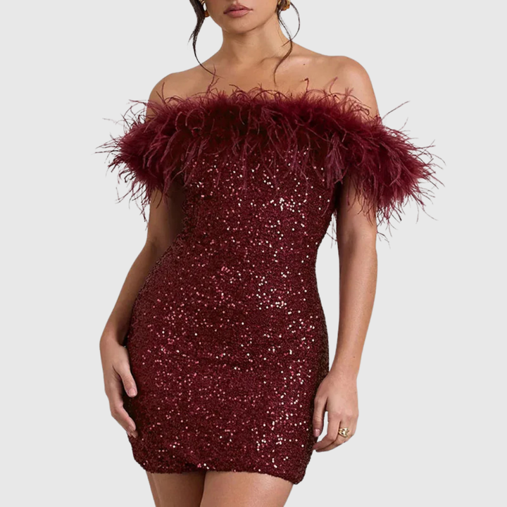 Weronika - Elegancka Sukienka z Odkrytymi Ramionami z Brokatem