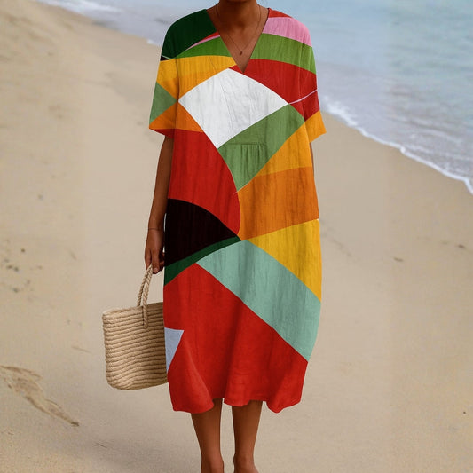Danuta - Kolorowa Sukienka w Patchwork