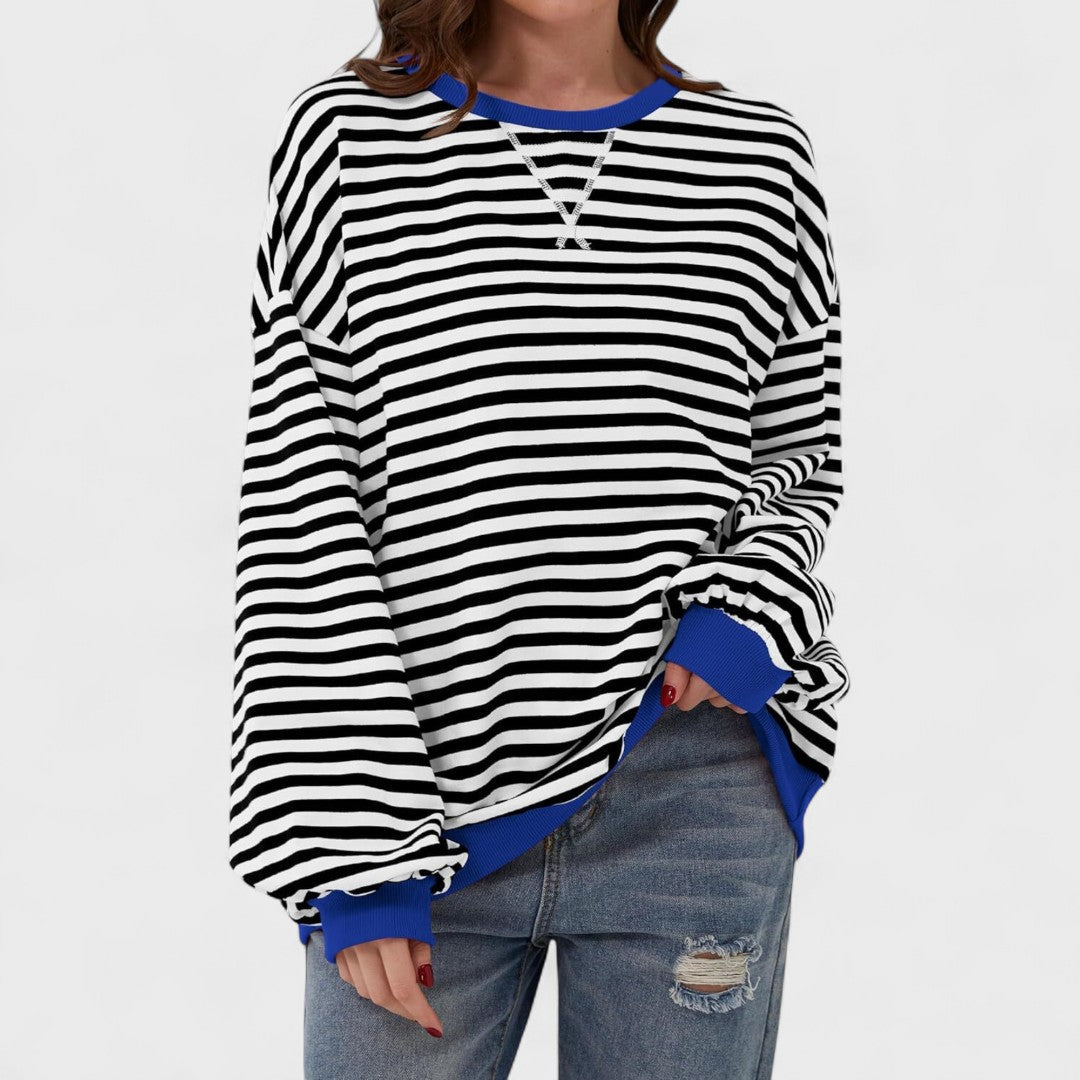 Anna - Casualna Bluza w Paski z Długim Rękawem