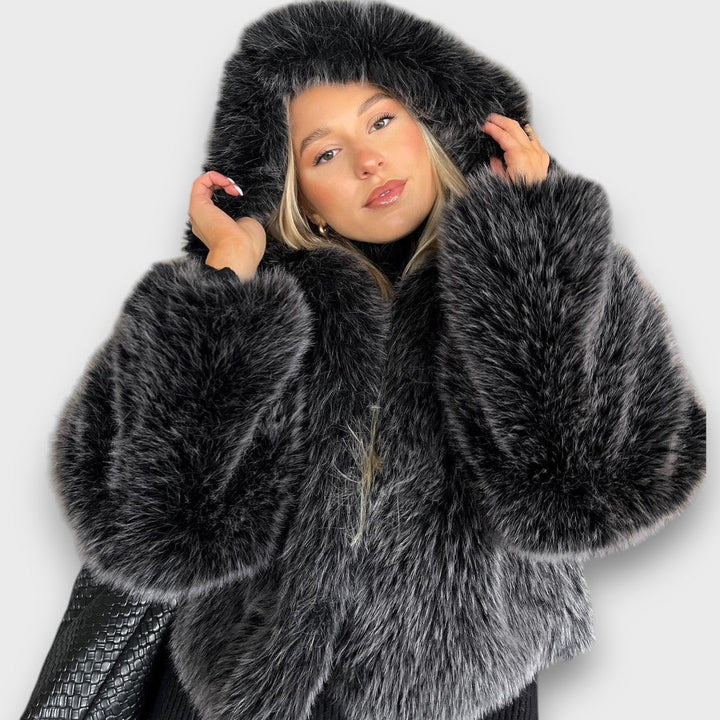 Barbara – Kurtka oversize futro syntetyczne szara