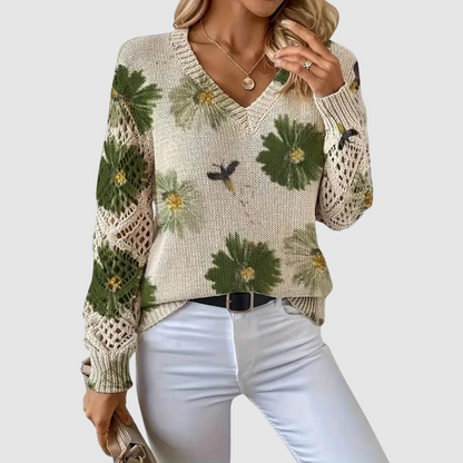 Meda - Elegancki sweter z kwiatowym wzorem