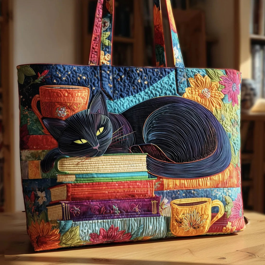Torba tote - czarny kot, książki, projekt kubka