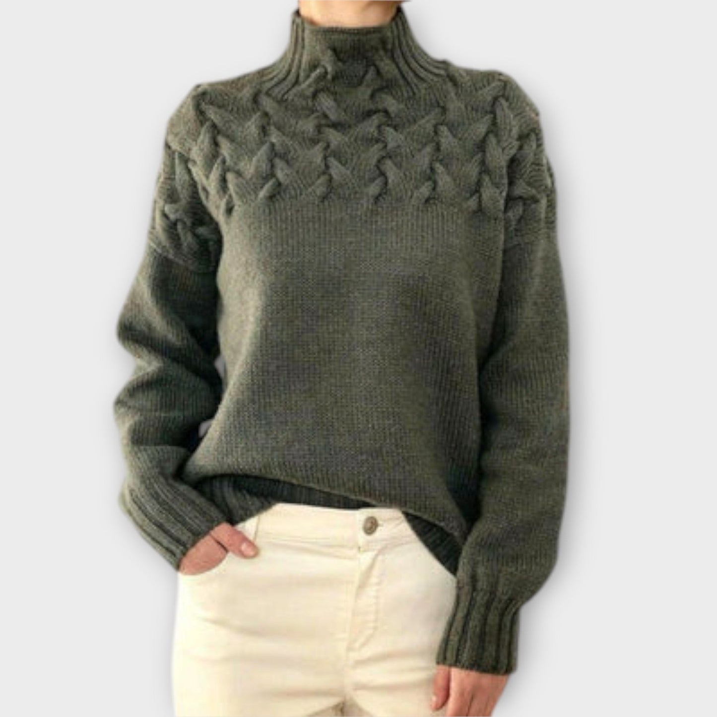 Eva - Damski sweter z detalicznym wzorem warkocza