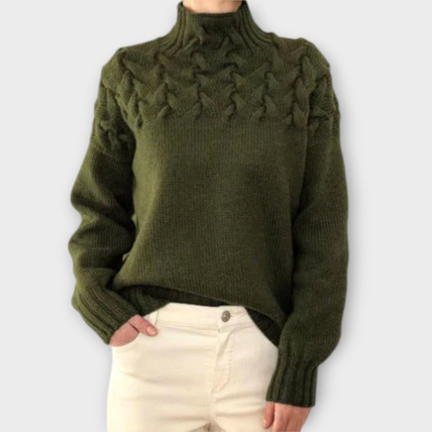 Eva - Damski sweter z detalicznym wzorem warkocza