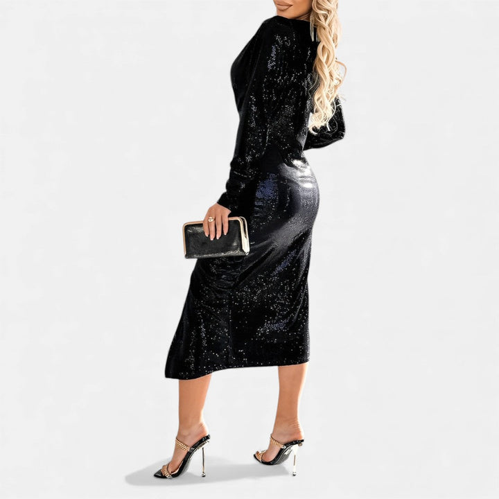 Maria – Elegancka sukienka wieczorowa z cekinami i rozcięciem