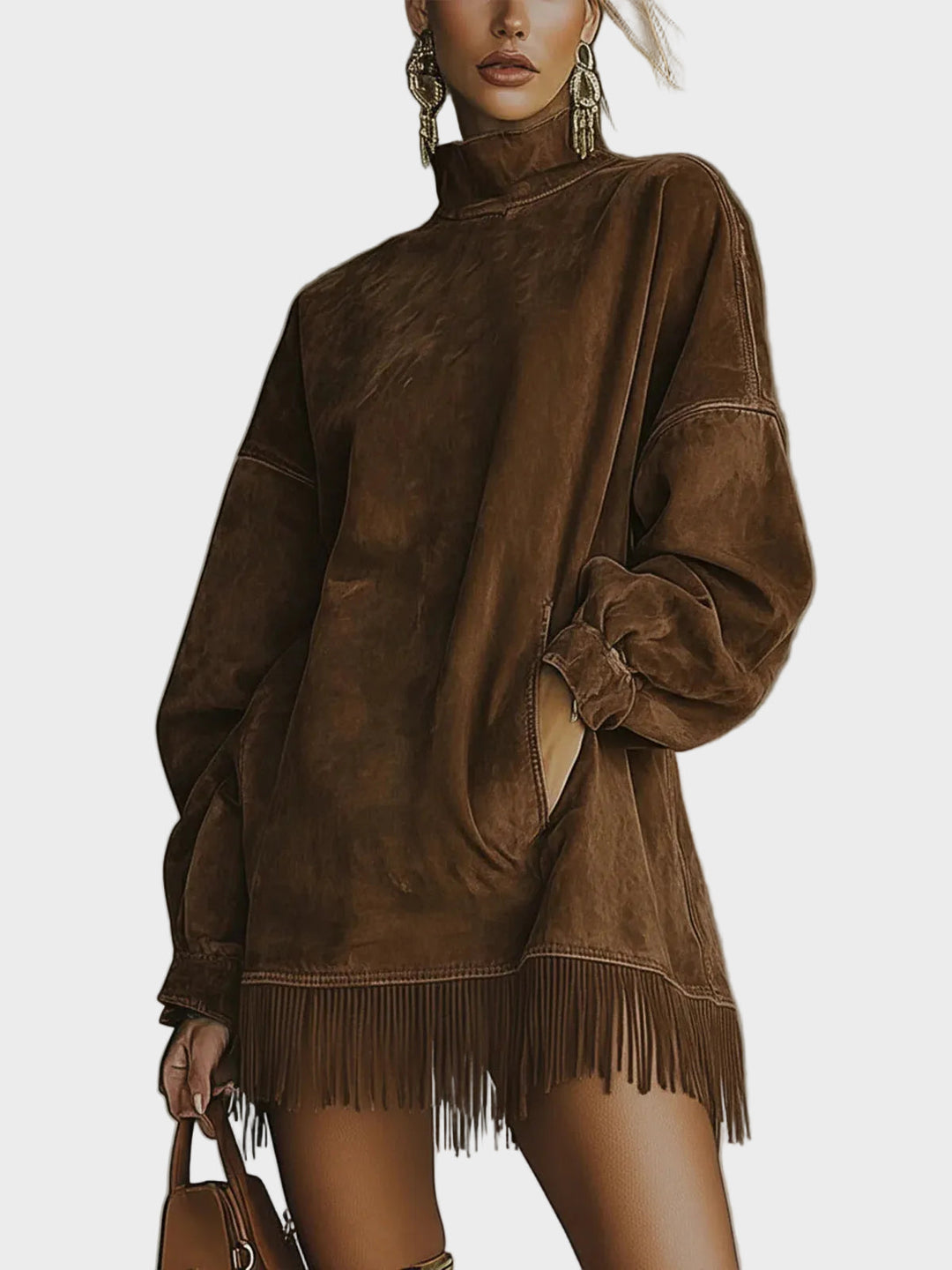 Sukienka z Fausz Suede z Golfem i Frędzlami