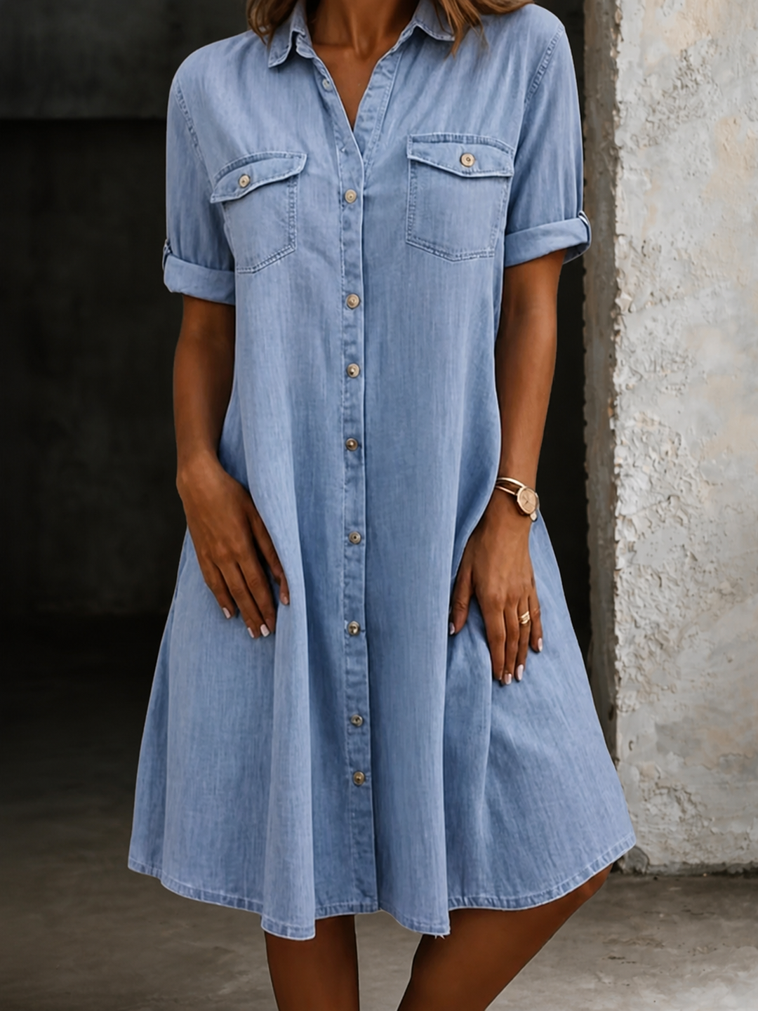 Patricia | Midi Sukienka w Stylu Denim Casual