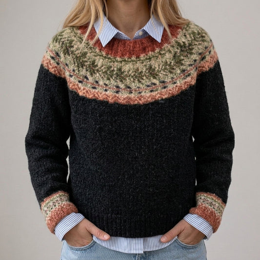 Aleksandra - Czarny vintage sweter z norweskim wzorem