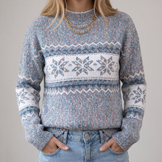 Karolina - Jasnoniebieski sweter vintage z norweskim wzorem