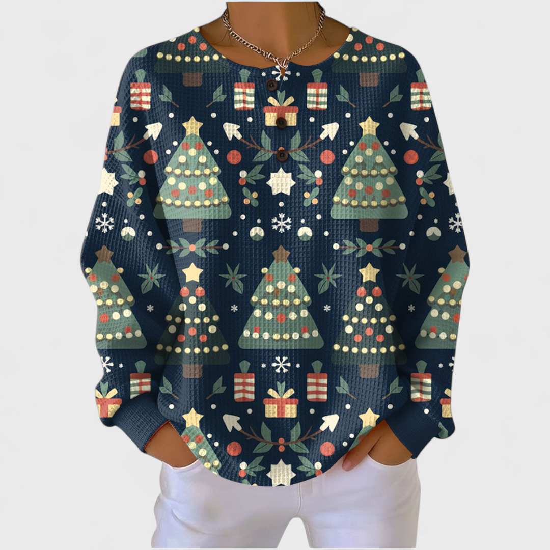 Beata | Granatowy sweter w choinki