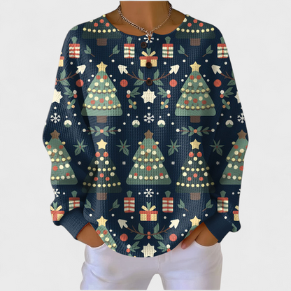 Beata | Granatowy sweter w choinki