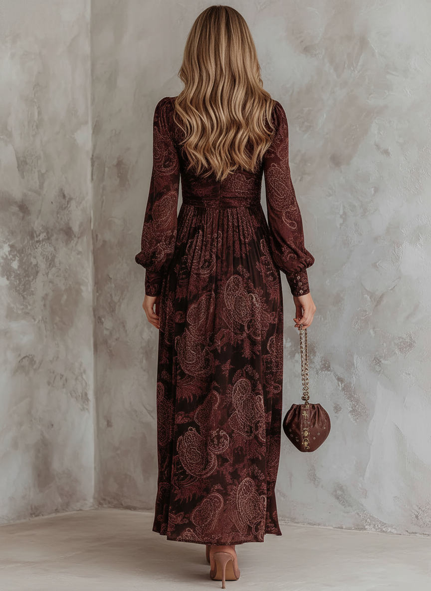 Marlena - Sukienka Maxi z Paisley i Zippem w Talii