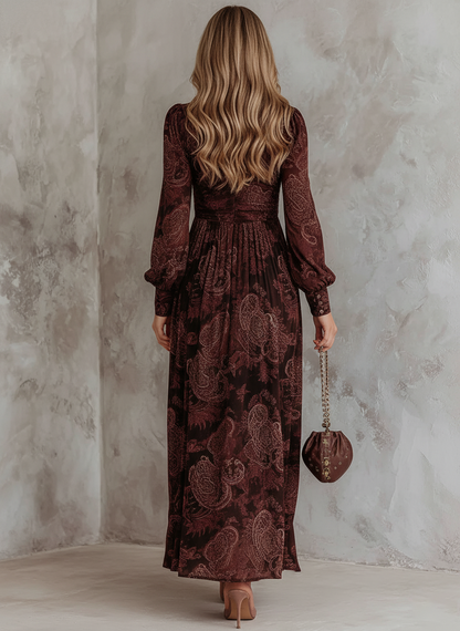 Marlena - Sukienka Maxi z Paisley i Zippem w Talii