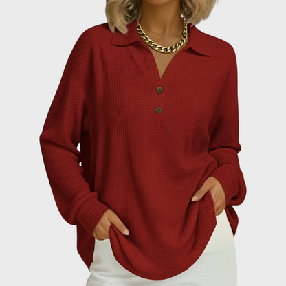 Das Laura | Oranger Pullover mit Polo-Kragen