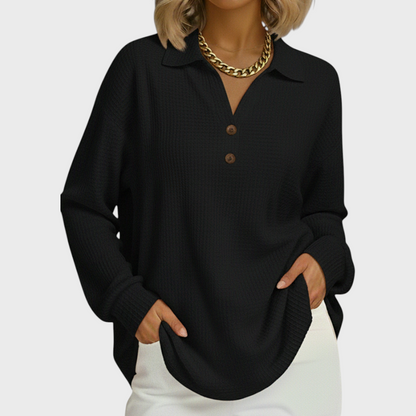 Das Laura | Oranger Pullover mit Polo-Kragen