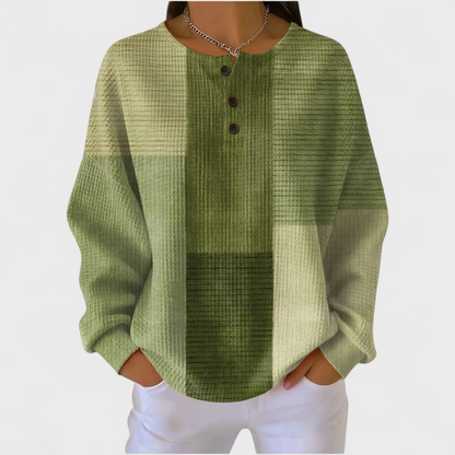 Kinga | Oliwkowy sweter z motywem colour-block