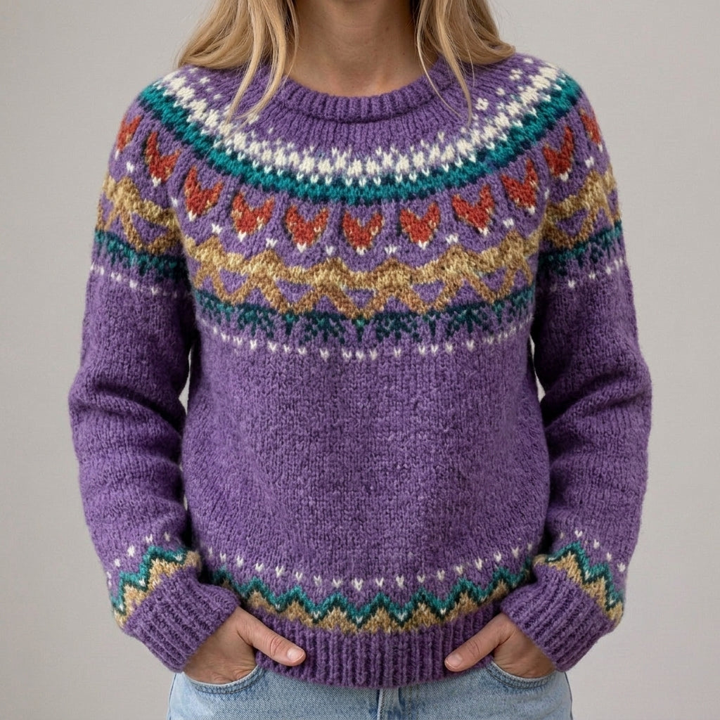 Ewa - Fioletowy vintage sweter z norweskim wzorem