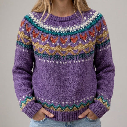 Ewa - Fioletowy vintage sweter z norweskim wzorem
