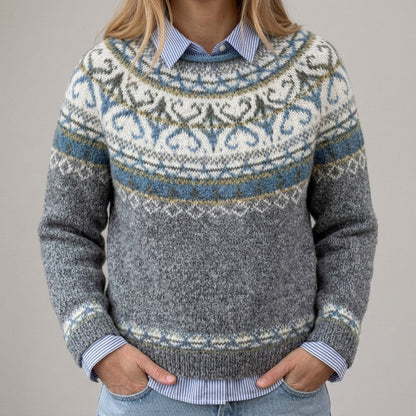 Anna - Jasnoszary vintage sweter z norweskim wzorem