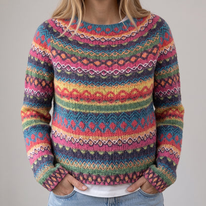 Paulina - Kolorowy retro sweter z norweskim wzorem
