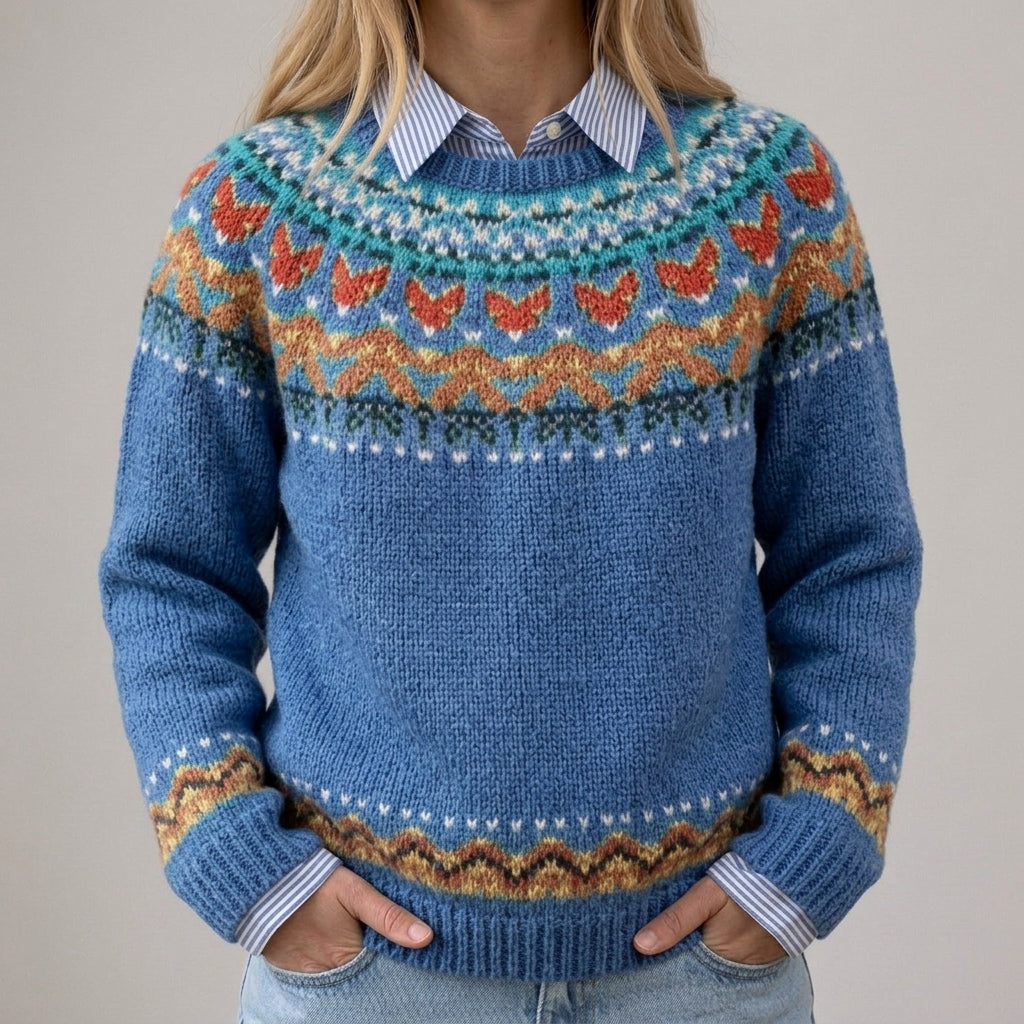 Barbara - Niebieski vintage sweter z norweskim wzorem