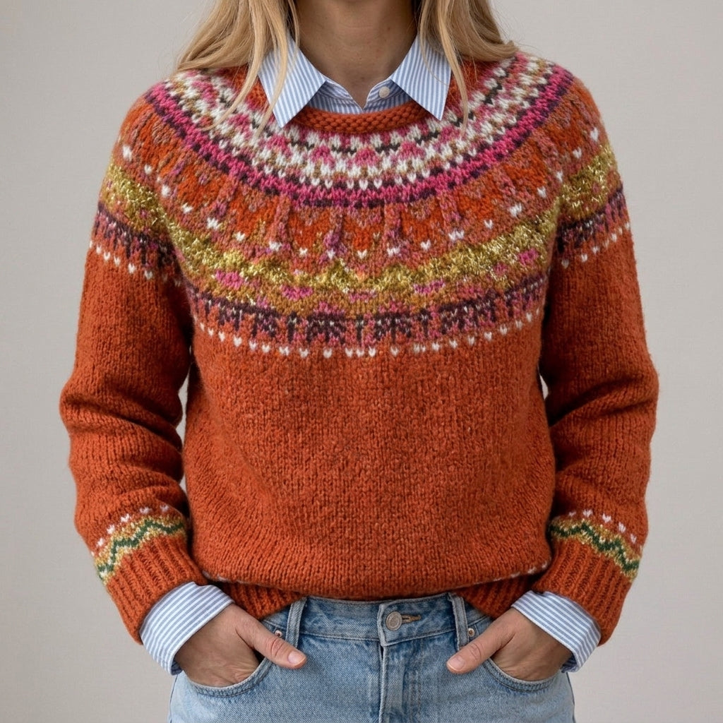 Emilia - Czerwony vintage sweter z norweskim wzorem