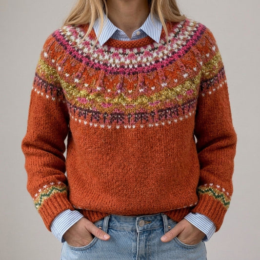Emilia - Czerwony vintage sweter z norweskim wzorem
