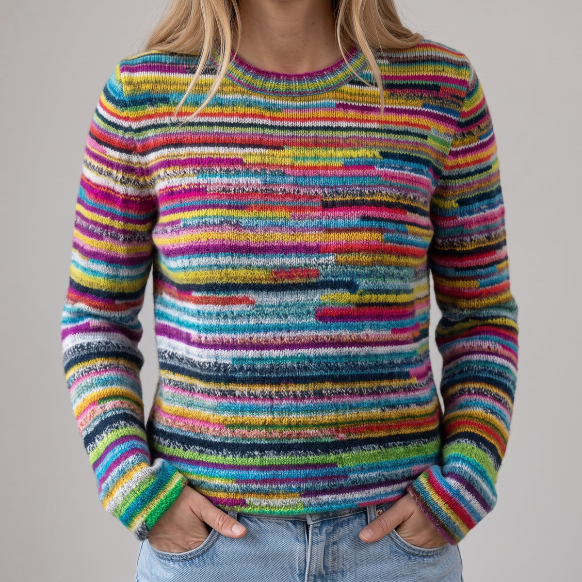 Wanda - Kolorowy retro sweter ze wzorem w paski