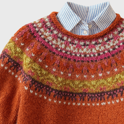 Emilia - Czerwony vintage sweter z norweskim wzorem