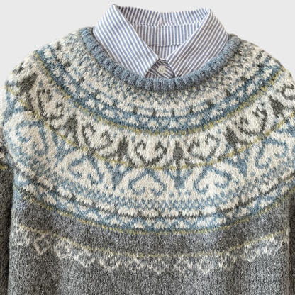 Anna - Jasnoszary vintage sweter z norweskim wzorem